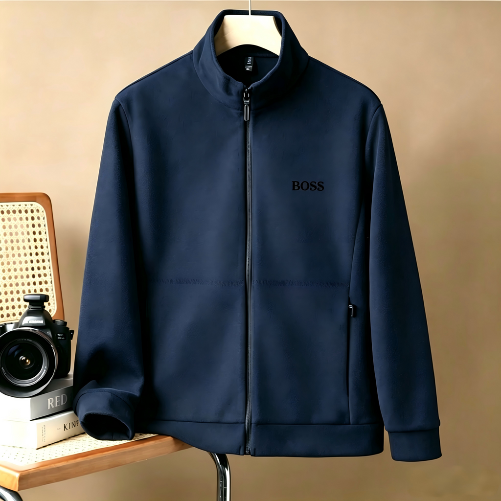 Men's Full-Zip Stand-Collar Jacket – Casual Long-Sleeve Soft Fleece Athletic Jacket; Classic Business-Casual Outerwear