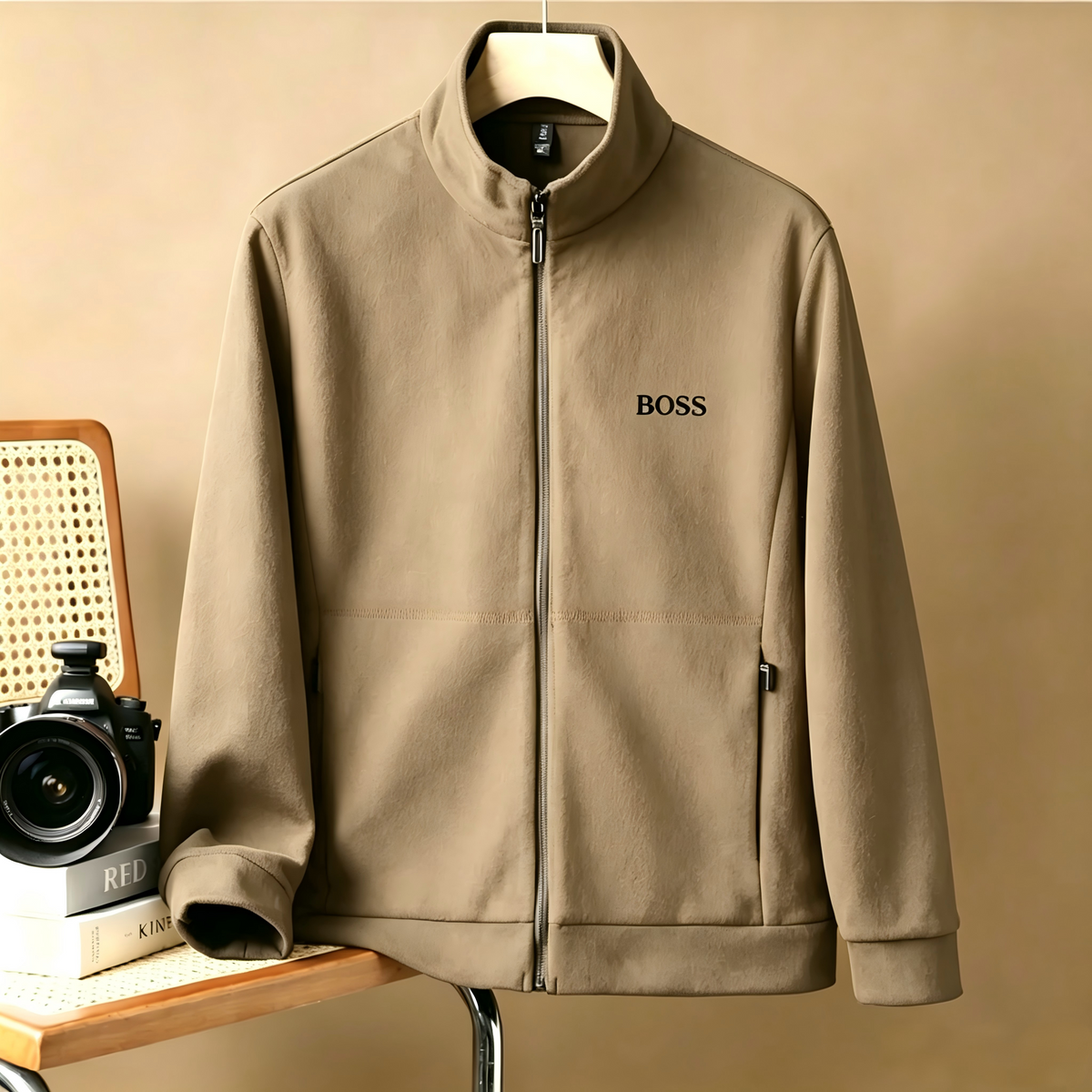 Men's Full-Zip Stand-Collar Jacket – Casual Long-Sleeve Soft Fleece Athletic Jacket; Classic Business-Casual Outerwear