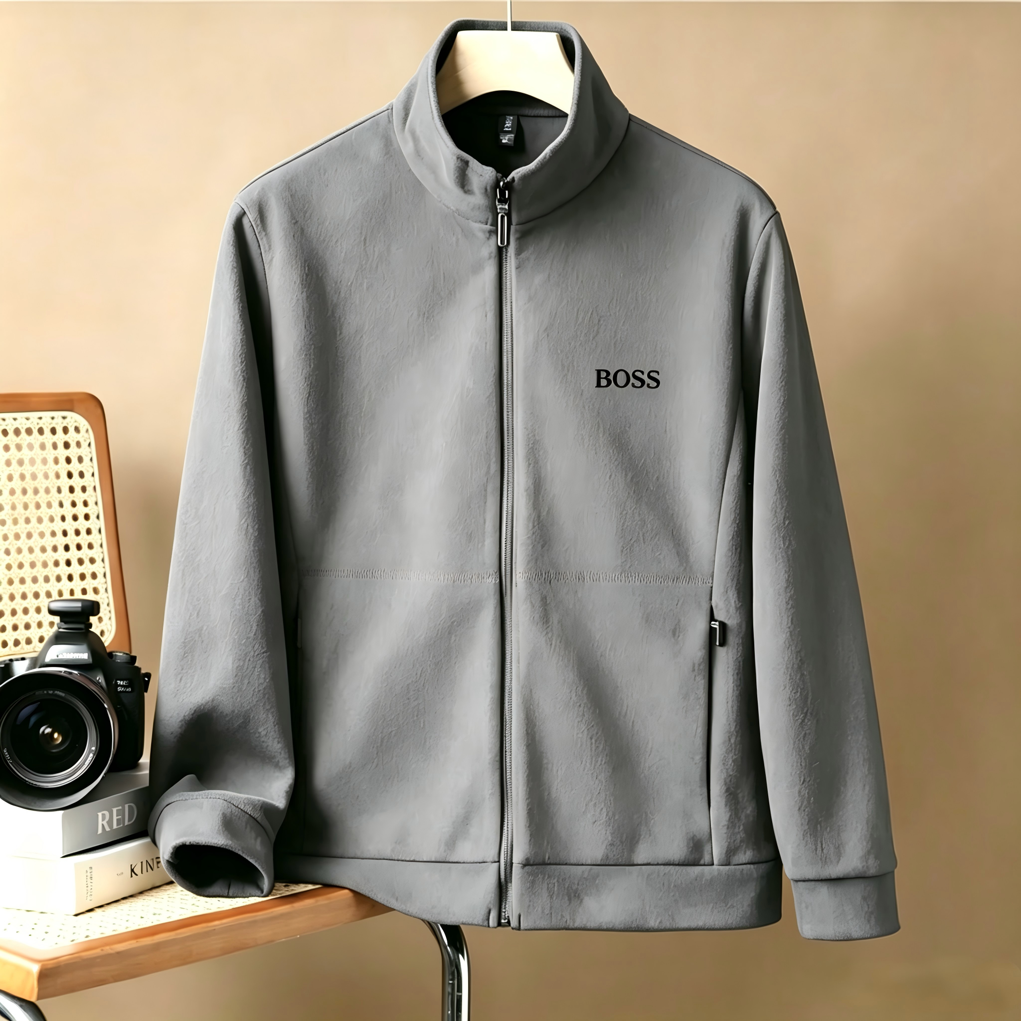 Men's Full-Zip Stand-Collar Jacket – Casual Long-Sleeve Soft Fleece Athletic Jacket; Classic Business-Casual Outerwear