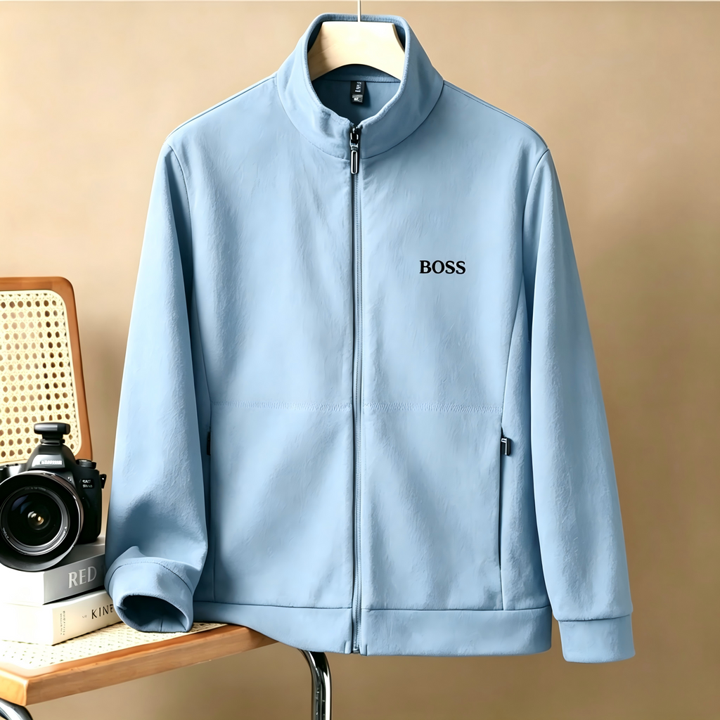 Men's Full-Zip Stand-Collar Jacket – Casual Long-Sleeve Soft Fleece Athletic Jacket; Classic Business-Casual Outerwear