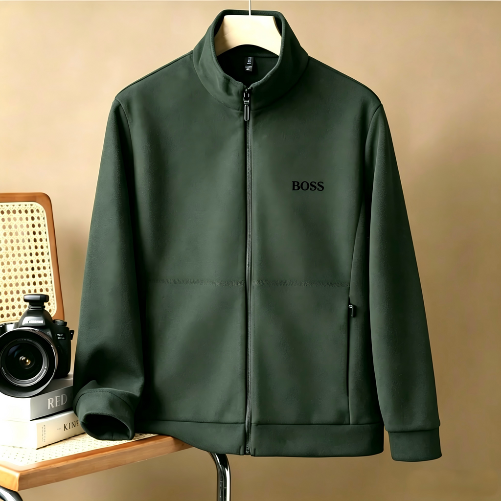Men's Full-Zip Stand-Collar Jacket – Casual Long-Sleeve Soft Fleece Athletic Jacket; Classic Business-Casual Outerwear
