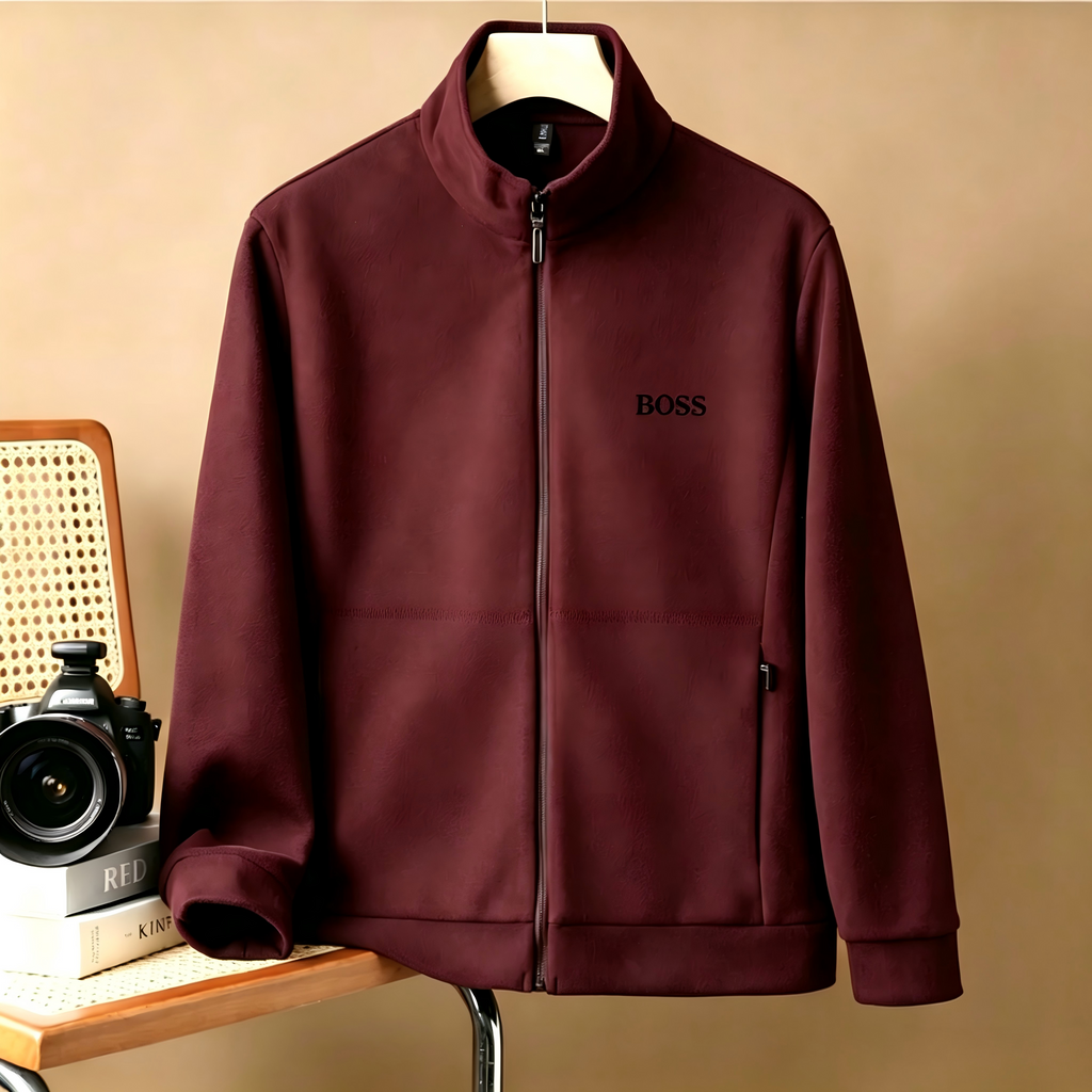 Men's Full-Zip Stand-Collar Jacket – Casual Long-Sleeve Soft Fleece Athletic Jacket; Classic Business-Casual Outerwear