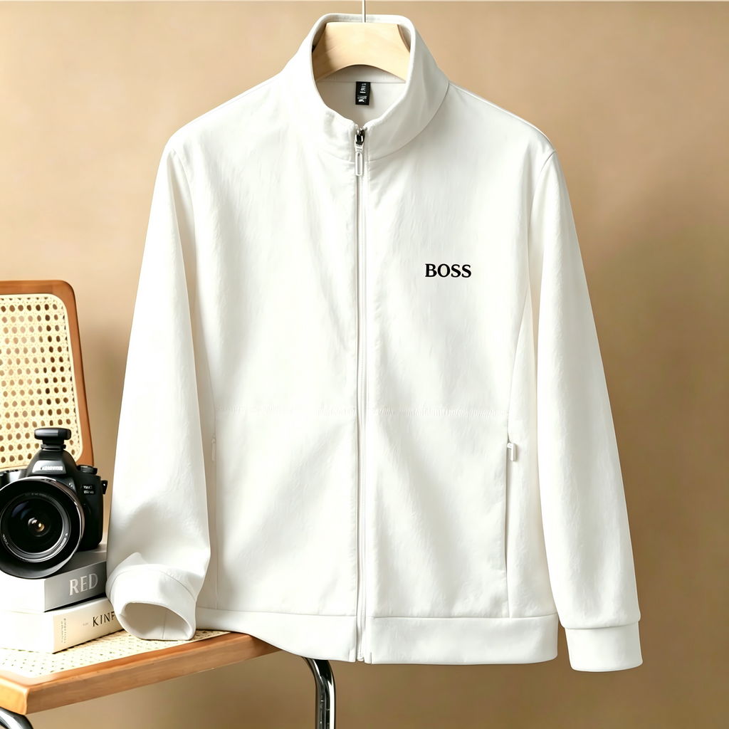 Men's Full-Zip Stand-Collar Jacket – Casual Long-Sleeve Soft Fleece Athletic Jacket; Classic Business-Casual Outerwear