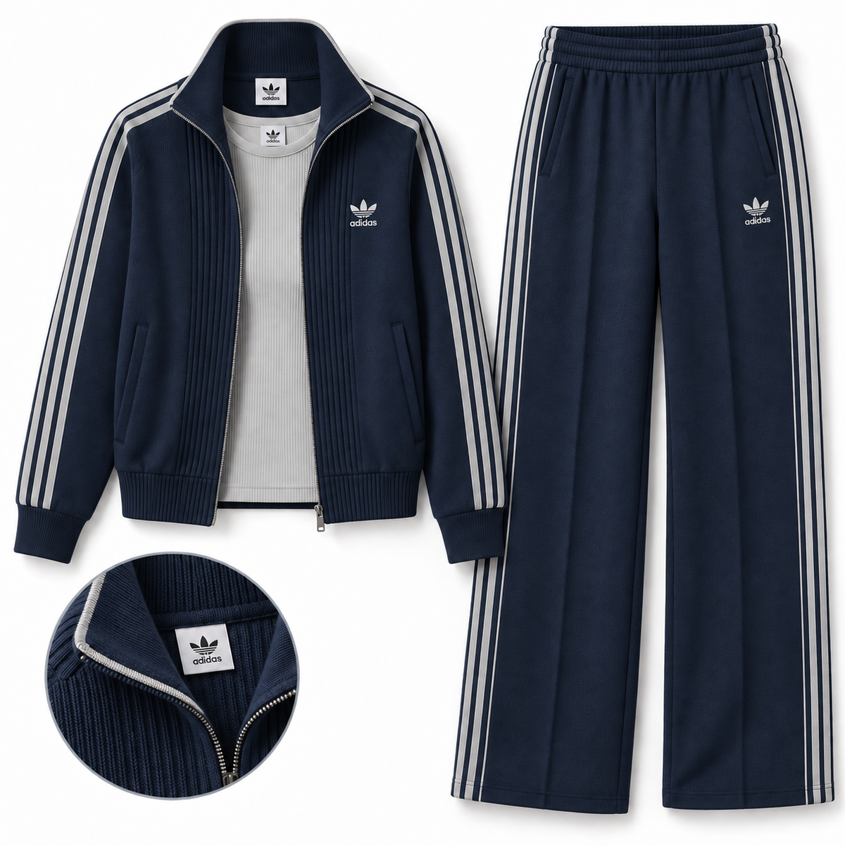 Women’s Retro Striped Zip-Up Two-Piece Tracksuit