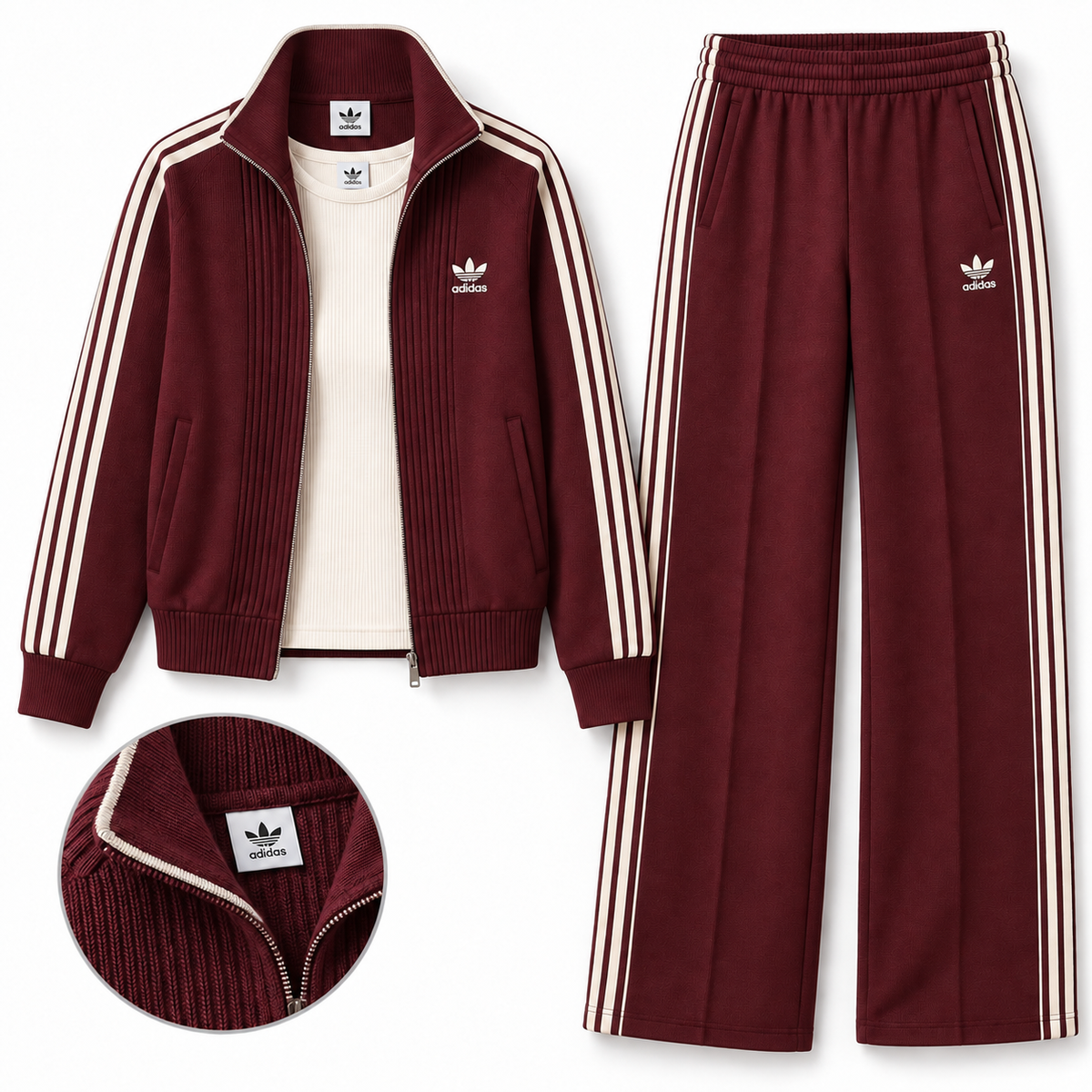 Women’s Retro Striped Zip-Up Two-Piece Tracksuit