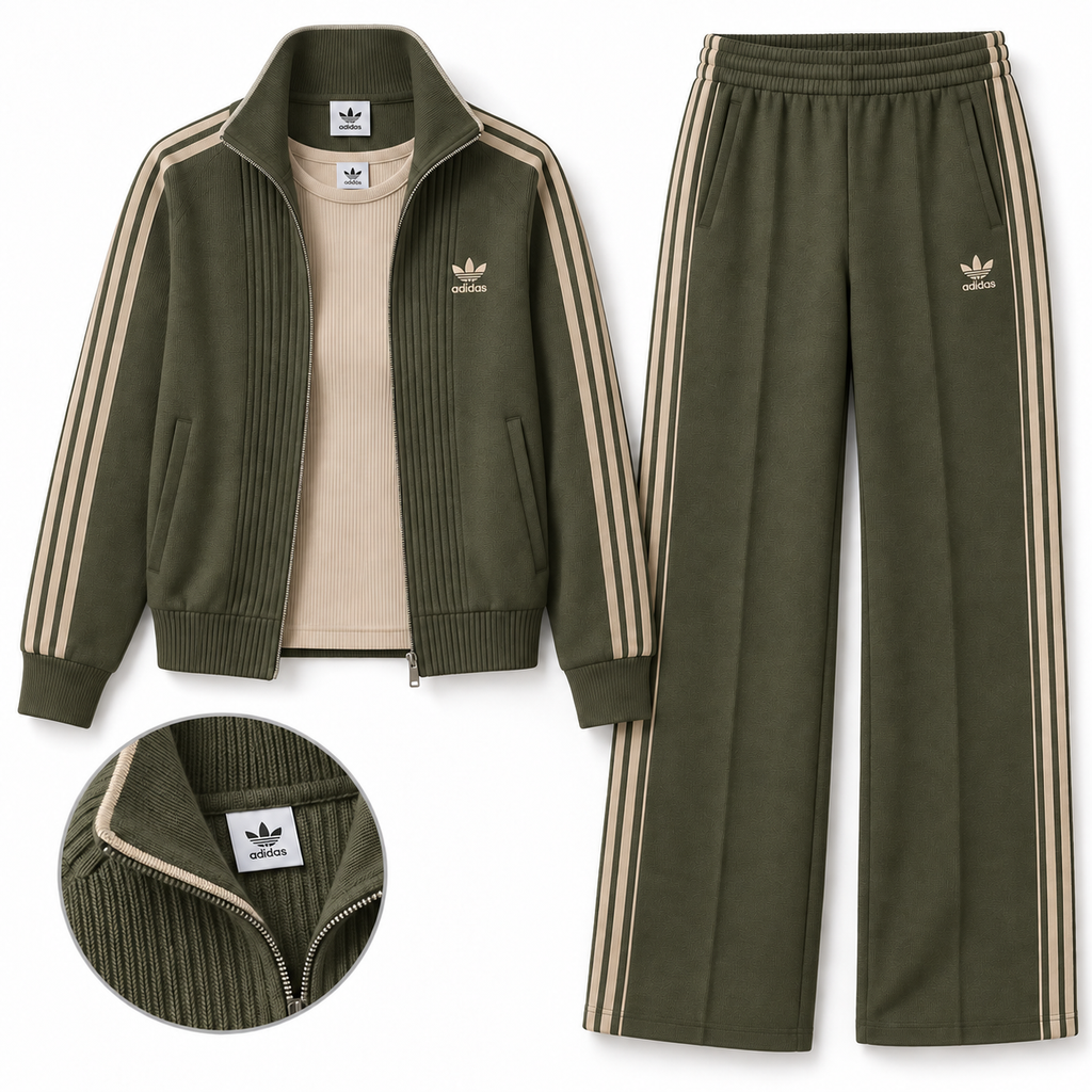 Women’s Retro Striped Zip-Up Two-Piece Tracksuit