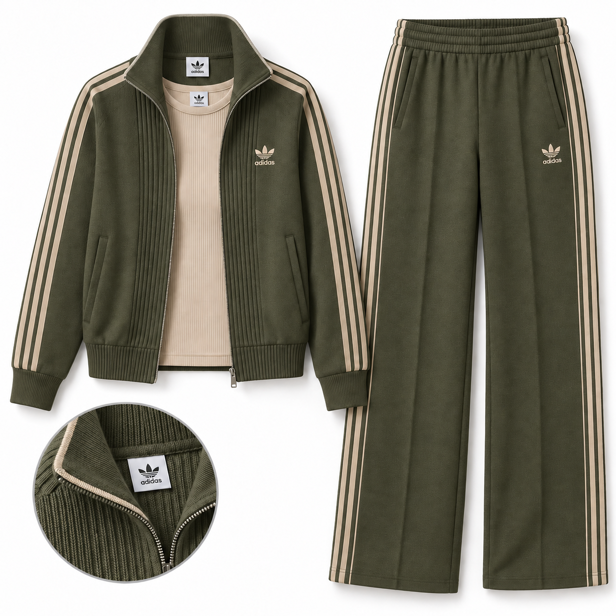 Women’s Retro Striped Zip-Up Two-Piece Tracksuit