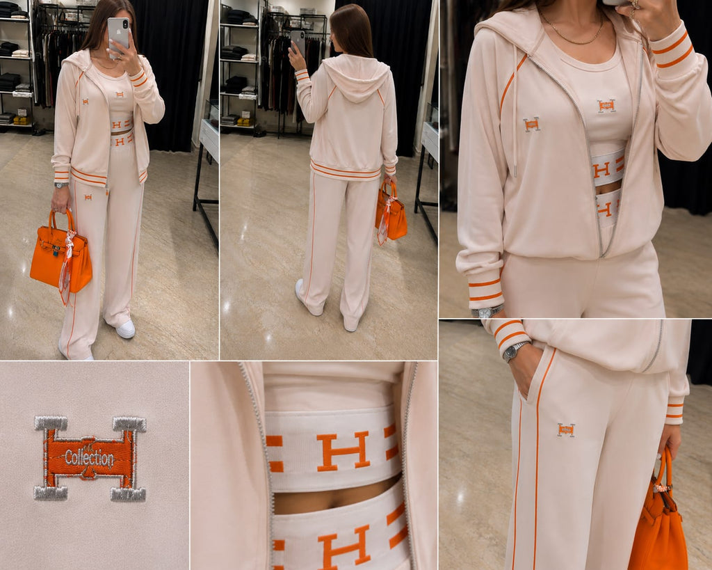 Women’s Premium 3-Piece Co-Ord Set Stylish Hoodie, Crop Top & Wide-Leg Pants Trendy Casual Tracksuit Set