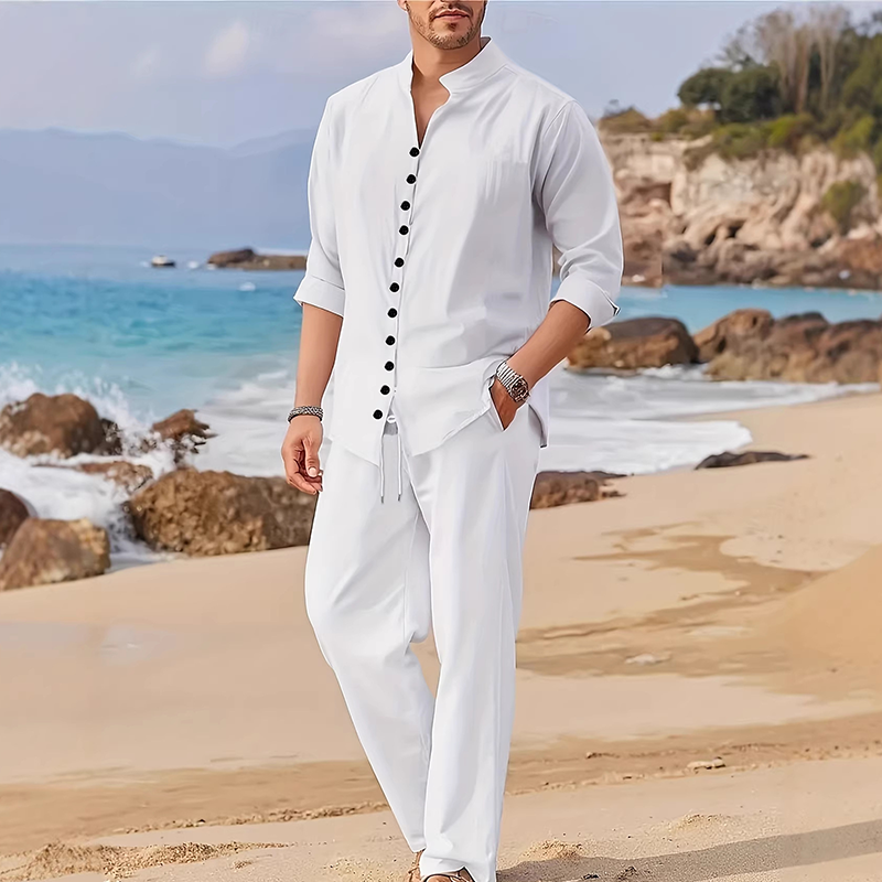 ⏳Time-Limited Special⏰Men's Minimalist Casual Shirt and Pants Set – Breathable Blend & Stylish Button Detail ☀️