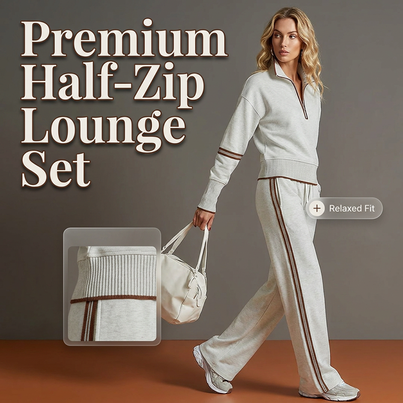 🔥👚 50% OFF! Conjunto Feminino de Moletom com Meio Zíper – Macio, Elegante e Confortável