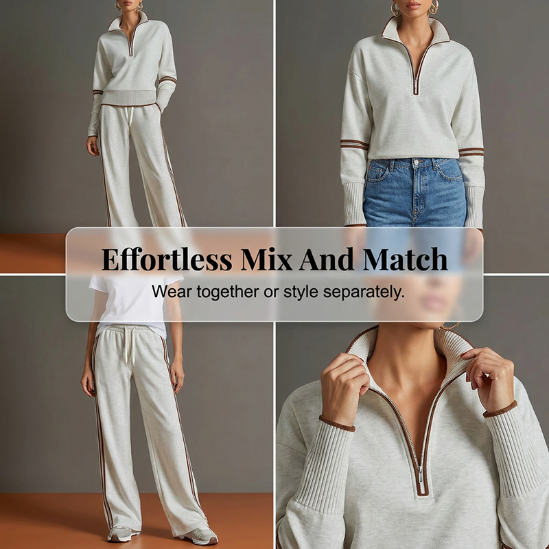 🔥👚 50% OFF! Conjunto Feminino de Moletom com Meio Zíper – Macio, Elegante e Confortável